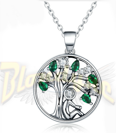 Collier pendentif Arbre de vie bijoux imitation zircon émeraude